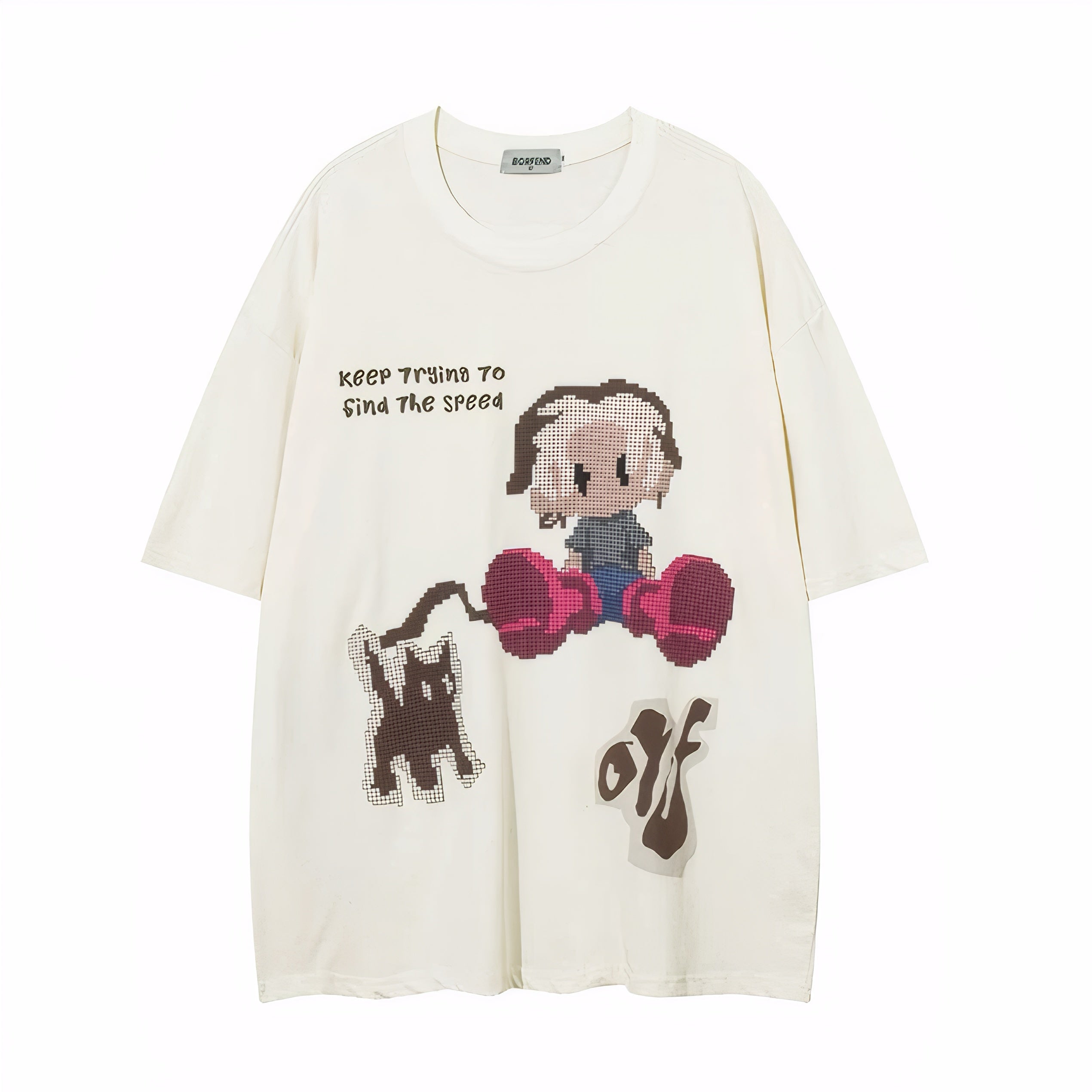 oversized streetwear t-shirt cartoon pixel tee retro anime print casual aesthetic top